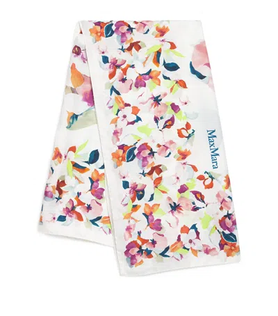 Max Mara Silk Floral Stole Scarf In Beige
