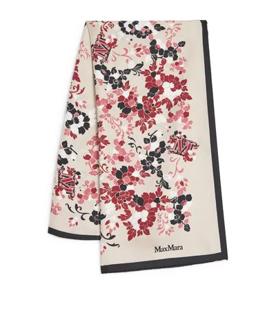 Max Mara Silk Floral Stole Scarf In White