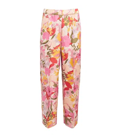Max Mara Silk Floral Trousers In Pink