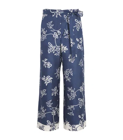Max Mara Silk Floral Wide-leg Trousers In Blue