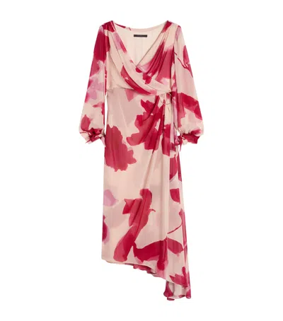 Max Mara Silk Floral Wrap Midi Dress In Pink