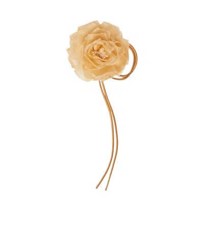 Max Mara Silk Flower Brooch In Camel