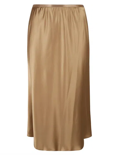 Max Mara Silk Flowing Skirt With Elastic Waistband In Brown