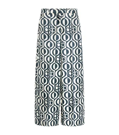 Max Mara Silk Geometric Wide-leg Trousers In Blue