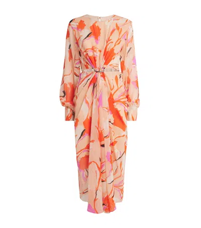 Max Mara Silk Georgette Printed Midi Dress In Pink