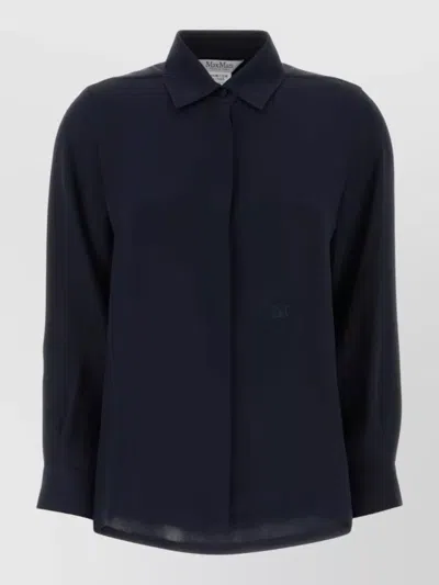 Max Mara Silk Geranio Shirt Long Sleeves Straight Collar In Blue