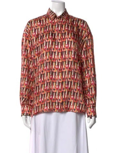 Pre-owned Max Mara Silk Graphic Print Button-up Top In Black