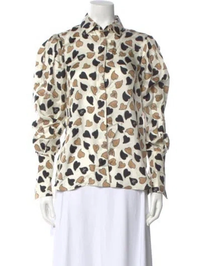 Pre-owned Max Mara Silk Graphic Print Button-up Top In Neutral