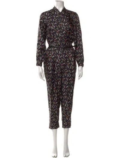 Pre-owned Max Mara Silk Graphic Print Jumpsuit In Black
