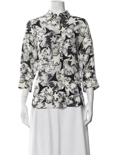 Pre-owned Max Mara Silk Graphic Print Top W/ Tags In Blue
