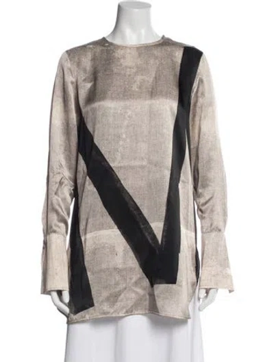 Pre-owned Max Mara Silk Graphic Print Top W/ Tags In Neutral