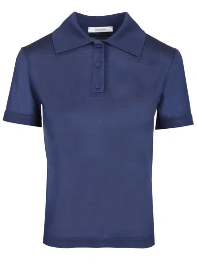 Max Mara Ribbed-trim Silk Polo Shirt In Blue