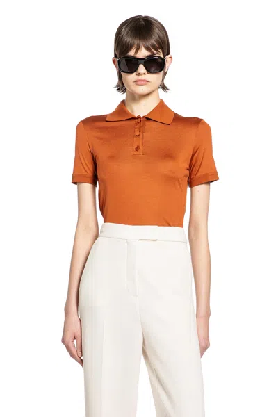 Max Mara Silk Jersey Short-sleeve Polo In Orange