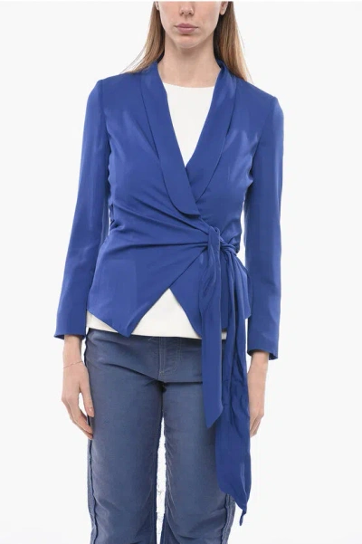 Max Mara Silk Klenia Blazer With Wrap Design In Blue