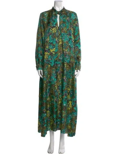 Pre-owned Max Mara Silk Long Dress In Green