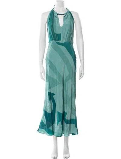 Pre-owned Max Mara Silk Long Dress In Green