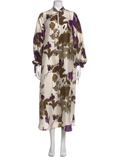 Pre-owned Max Mara Silk Long Dress In Neutral
