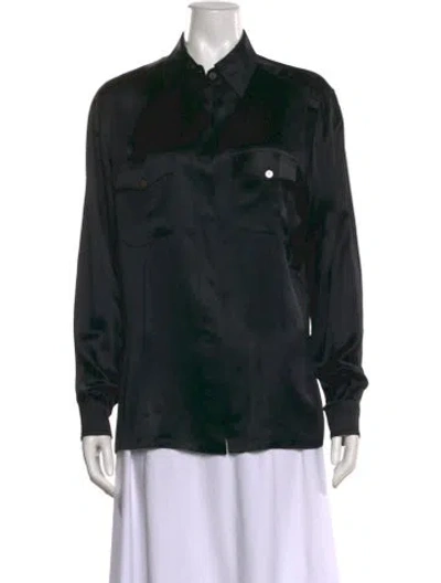 Pre-owned Max Mara Silk Long Sleeve Blouse In Black