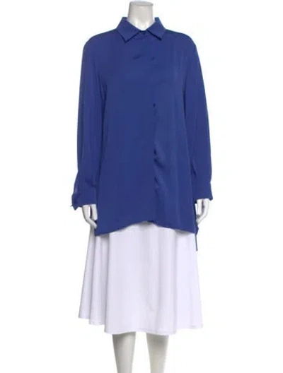 Pre-owned Max Mara Silk Long Sleeve Blouse In Blue
