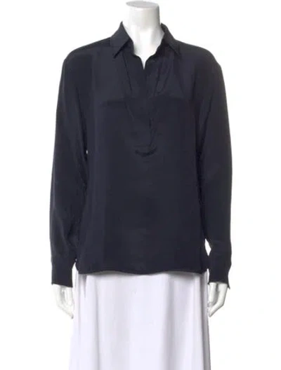 Pre-owned Max Mara Silk Long Sleeve Blouse In Blue