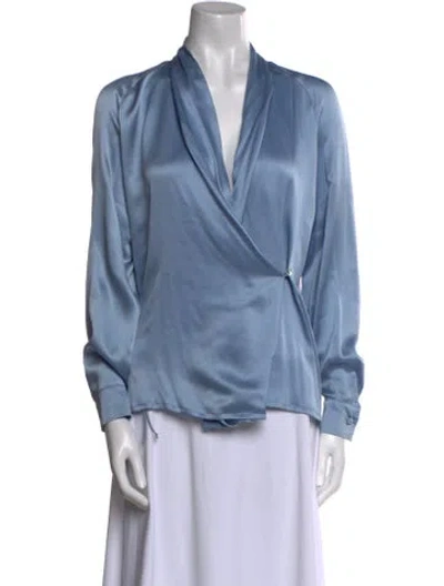 Pre-owned Max Mara Silk Long Sleeve Blouse In Blue