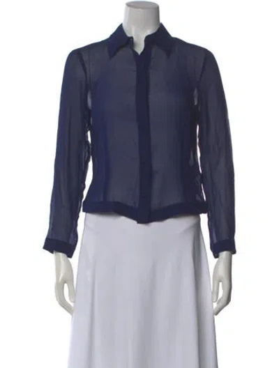 Pre-owned Max Mara Silk Long Sleeve Blouse In Blue