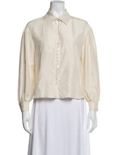 Pre-owned Max Mara Silk Long Sleeve Blouse In Neutral