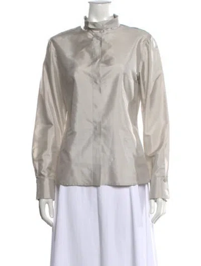 Pre-owned Max Mara Silk Long Sleeve Blouse In Neutrals