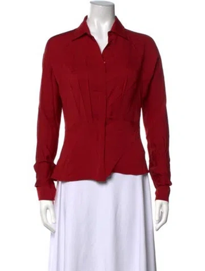 Pre-owned Max Mara Silk Long Sleeve Blouse In Red