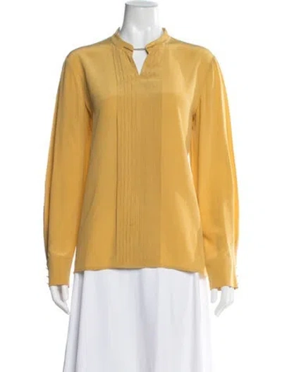 Pre-owned Max Mara Silk Long Sleeve Blouse In Yellow