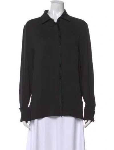Pre-owned Max Mara Silk Long Sleeve Button-up Top In Black