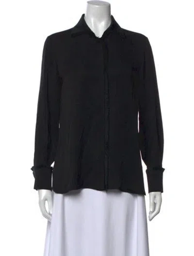 Pre-owned Max Mara Silk Long Sleeve Button-up Top In Black