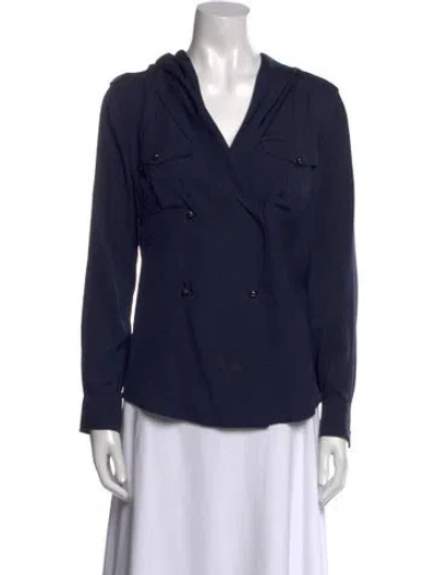 Pre-owned Max Mara Silk Long Sleeve Button-up Top In Blue