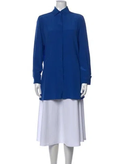 Pre-owned Max Mara Silk Long Sleeve Button-up Top In Blue
