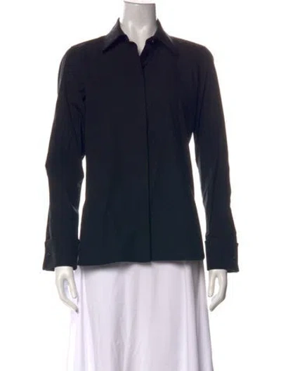 Pre-owned Max Mara Silk Long Sleeve Button-up Top In Blue
