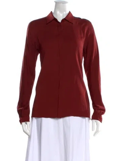 Pre-owned Max Mara Silk Long Sleeve Button-up Top In Burgundy