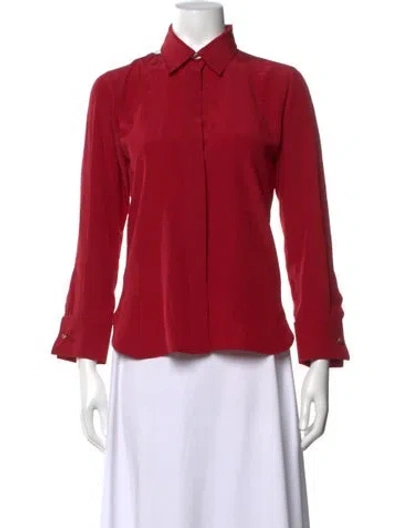 Pre-owned Max Mara Silk Long Sleeve Button-up Top In Burgundy