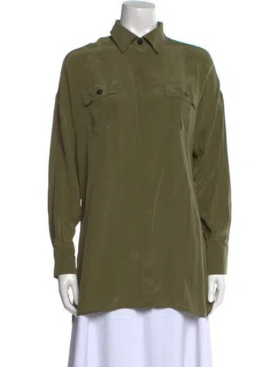 Pre-owned Max Mara Silk Long Sleeve Button-up Top In Green