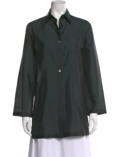 Pre-owned Max Mara Silk Long Sleeve Button-up Top In Green