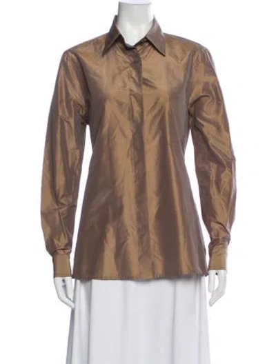 Pre-owned Max Mara Silk Long Sleeve Button-up Top In Neutral