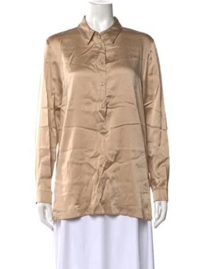 Pre-owned Max Mara Silk Long Sleeve Button-up Top In Neutral