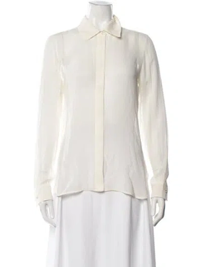 Pre-owned Max Mara Silk Long Sleeve Button-up Top In Neutral