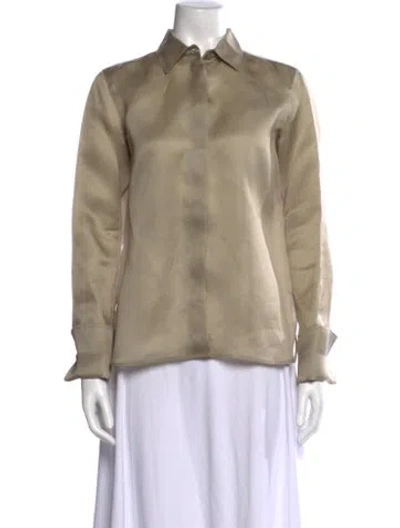 Pre-owned Max Mara Silk Long Sleeve Button-up Top In Neutral