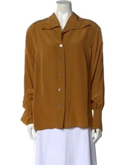 Pre-owned Max Mara Silk Long Sleeve Button-up Top In Orange