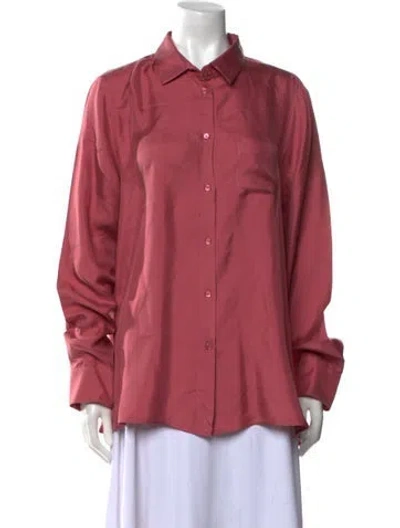 Pre-owned Max Mara Silk Long Sleeve Button-up Top In Red