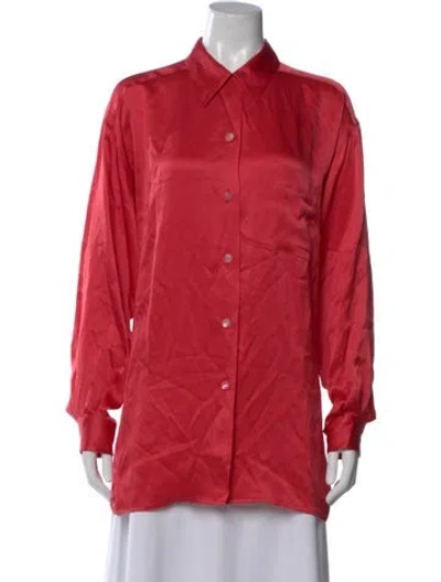 Pre-owned Max Mara Silk Long Sleeve Button-up Top In Red
