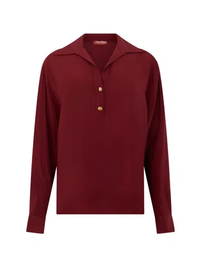 Max Mara Silk Long-sleeve Polo Shirt In Red