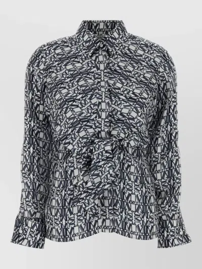Max Mara Silk Marte Shirt Geometric Print In Black