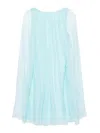 Max Mara Women Mini Light Blue Dress With Drawstring In Silk Chiffon Woman In Blue