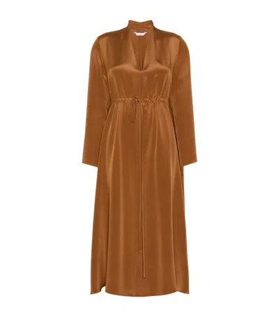 Max Mara Silk Midi Dress In Brown